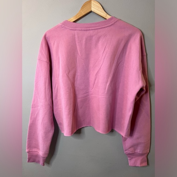 DKNY Women Sweatshirt Pullover Metallic Logo Cropped Crewneck Pink Top XL - Picture 3 of 8